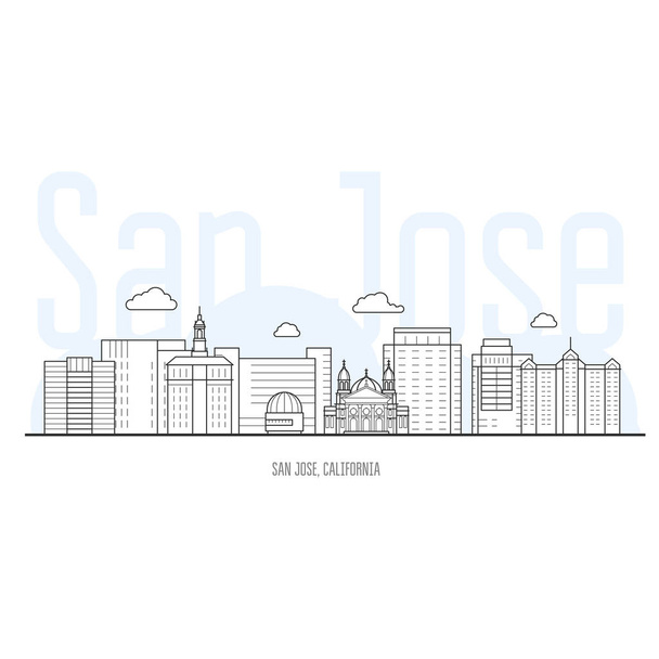 San Jose şehir manzarası - cityscape ve sınır taşı-in San Jose, Kaliforniya  - Vektör, Görsel