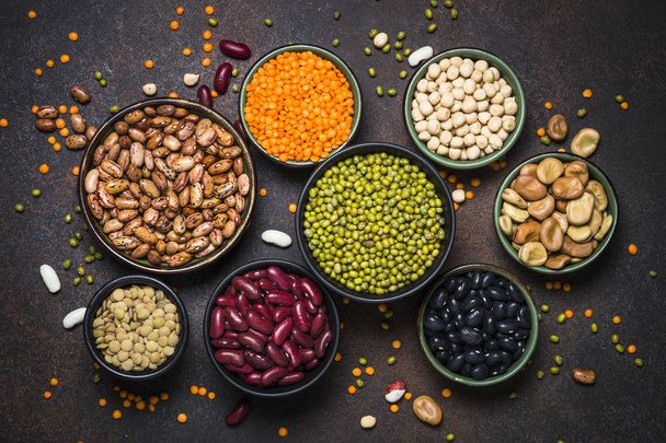 Legumes, lentils, chikpea and beans assortment. - Photo, Image
