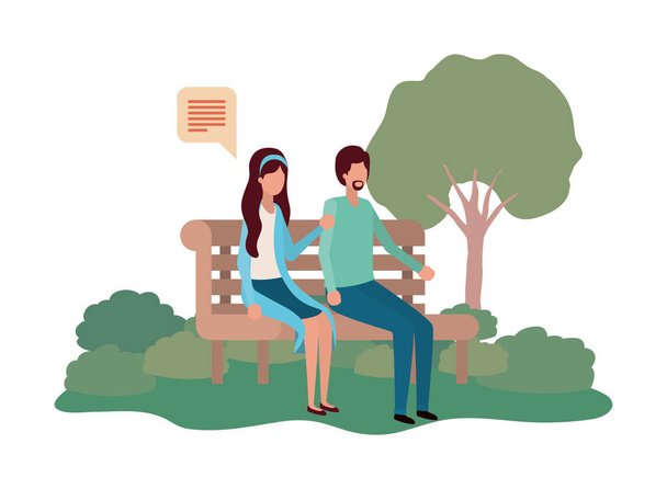 couple assis sur une chaise de parc avec des bulles de parole
 - Vecteur, image