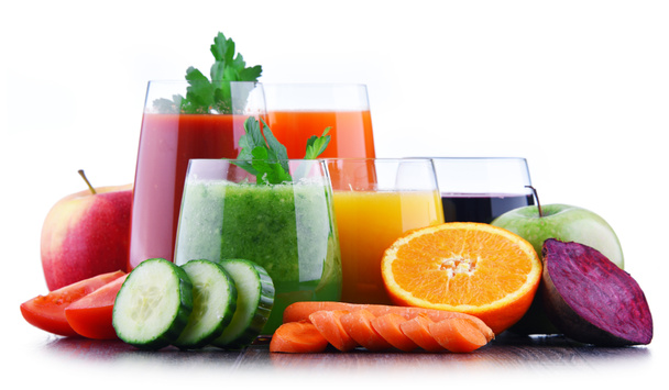 Glasses with fresh organic vegetable and fruit juices. Detox diet - Photo, Image