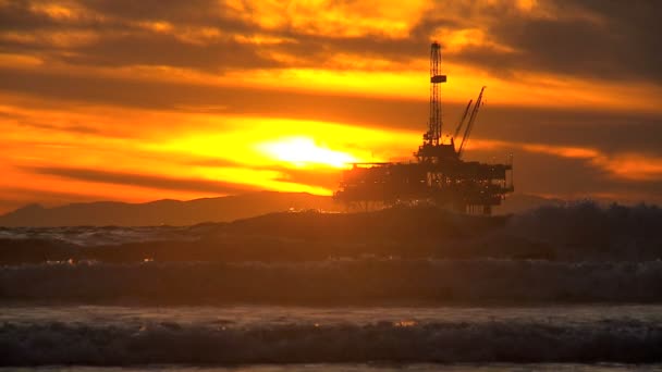Oil Platform Offshore Sunset - Footage, Video