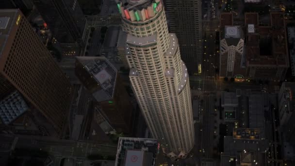 Aerial dusk view of downtown skyscrapers LA, USA - Filmmaterial, Video