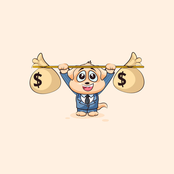 dog cub in business suit raises barbell bags money - Vector, Image