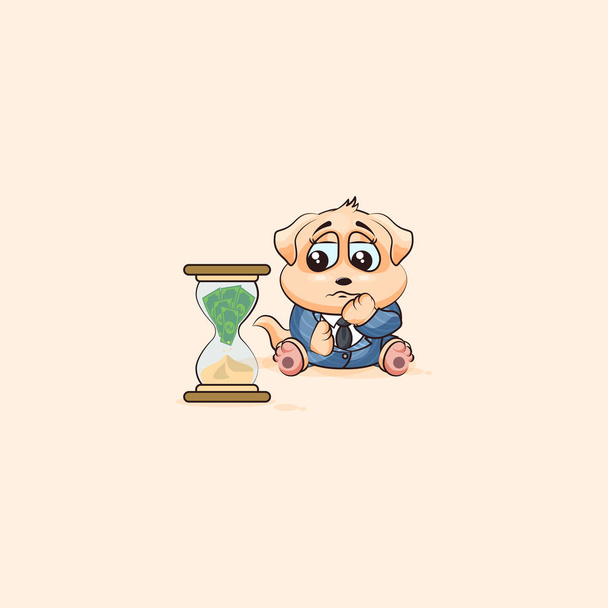 dog cub in business suit sits at hourglass - Vector, Image