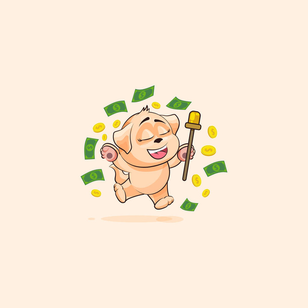 dog cub sticker emoticon jump for joy money - Vector, Image