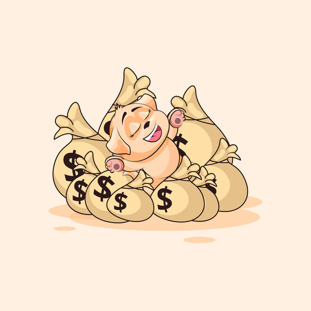 dog cub lies happy on bags of money - Vector, Image