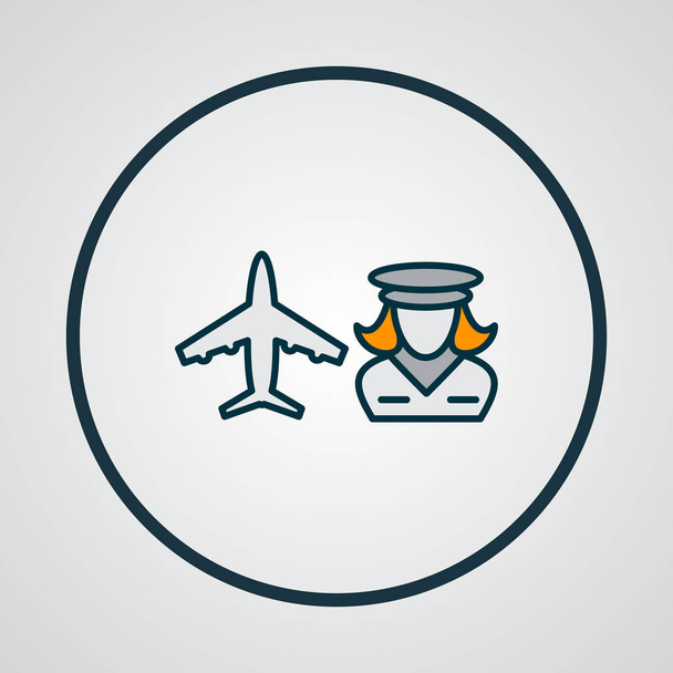 Hostess ikon színes vonal szimbólum. Prémium minőségű elszigetelt repülőtéren munkavégző elem divatos stílusban. - Vektor, kép