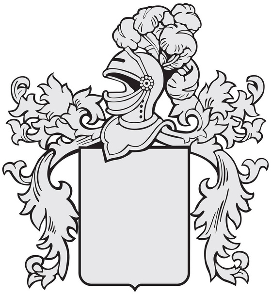 Векторні ілюстрації середньовічного герба, виконані в дерев'яному стилі, ізольовані на білому тлі. Немає сумішей, градієнтів та штрихів
. - Вектор, зображення