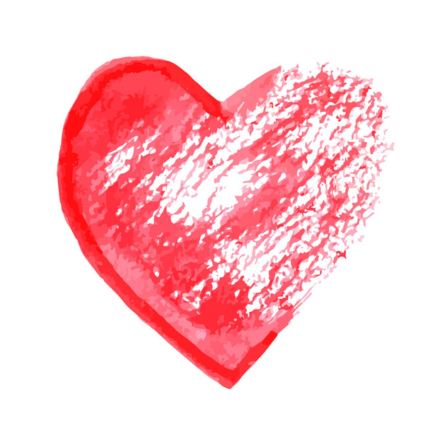 Red heart hand painted with brush isolated on white. Grunge destroyed heart vector illustration. Watercolor painting effect. Easy to edit vector element of design for your artworks. - Vetor, Imagem