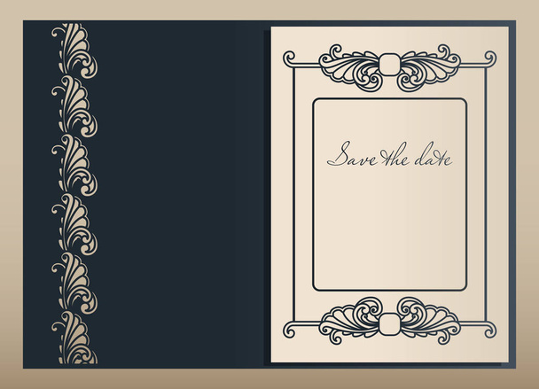 Decorative envelope and greeting card template for laser cutting. Cover design, invitations, save date in art Nouveau style for wedding, romantic party. Vector illustration. - Vector, Image