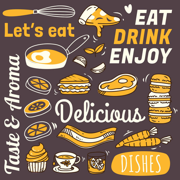 set of cartoon style various food icons, vector illustration - Vektor, kép