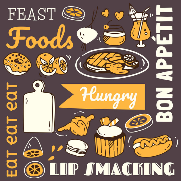 Σύνολο στυλ καρτούν διάφορα εικονίδια τροφίμων, εικονογράφηση διάνυσμα - Διάνυσμα, εικόνα