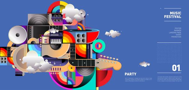 Zenei fesztivál illusztráció Design párt és esemény. Vektoros illusztráció Collage of Music EPS 10 tapéta és háttér - Vektor, kép