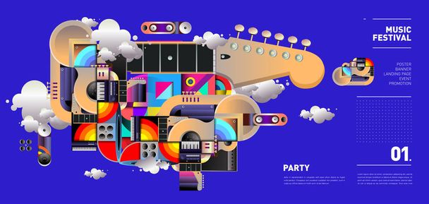 Festival de Música Diseño de Ilustración para Fiesta y Evento. Collage de ilustración vectorial de música para fondo y fondo de pantalla en eps 10
 - Vector, imagen