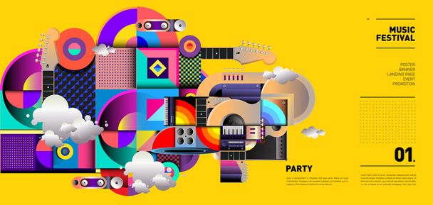 Music Festival Illustration Design for Party and Event. Vector Illustration Collage of Music for Background and Wallpaper in eps 10 - Vector, Image