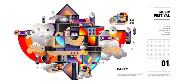 Μουσική Φεστιβάλ Εικονογράφηση Σχεδιασμός για πάρτι και εκδηλώσεων. Vector εικονογράφηση κολάζ μουσικής για φόντο και ταπετσαρία σε eps 10 - Διάνυσμα, εικόνα