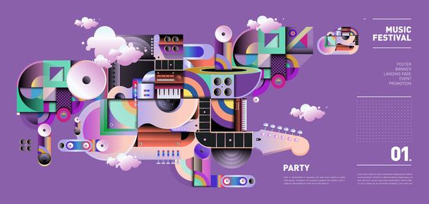 Musiikkifestivaali Illustration Design for Party and Event. Vektori kuvitus kollaasi musiikin tausta ja taustakuva eps 10
 - Vektori, kuva