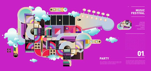 Музыкальный фестиваль "Дизайн для вечеринки и вечеринки". Векторная иллюстрация Коллаж музыки для фона и обоев в 10 страницах
 - Вектор,изображение