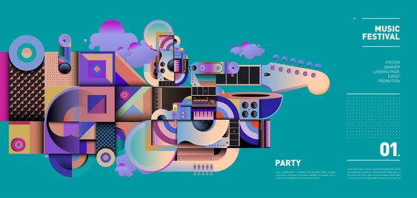 Musiikkifestivaali Illustration Design for Party and Event. Vektori kuvitus kollaasi musiikin tausta ja taustakuva eps 10
 - Vektori, kuva