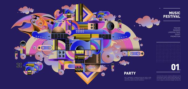 Muziek Festival afbeelding ontwerp voor feest en evenement. Vector illustratie Collage van muziek voor achtergrond en behang in de eps 10 - Vector, afbeelding