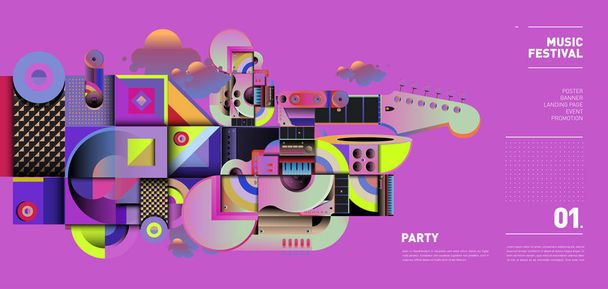 Music Festival Illustration Design for Party and Event. Vector Illustration Collage of Music for Background and Wallpaper in eps 10 - Vector, Image