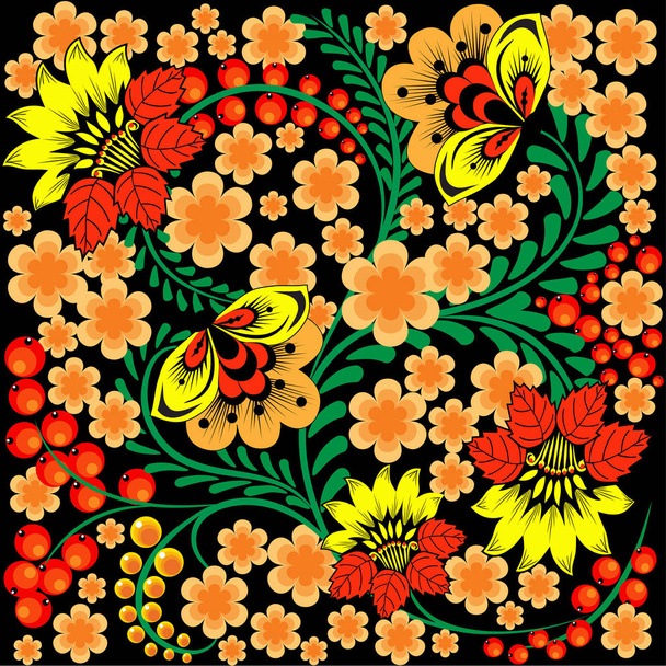  bright pattern in traditional Russian style on black background - Διάνυσμα, εικόνα