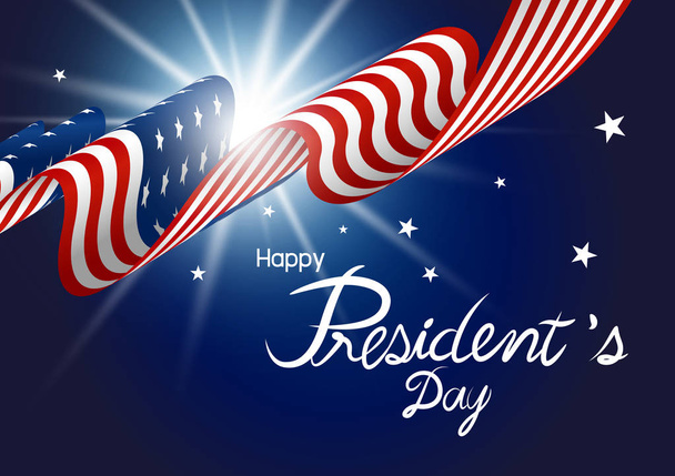 Präsident Tag Design der amerikanischen Flagge mit Licht auf blauem Hintergrund Vektorillustration - Vektor, Bild