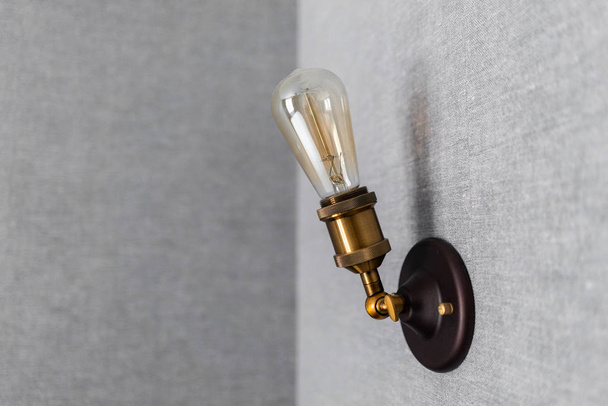 Vintage style light bulbs. glass round bulbs with a spiral on wall. - Photo, Image