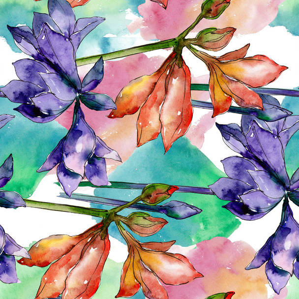 Pink and purple amaryllis floral botanical flower. Watercolor background illustration set. Seamless background pattern. - Valokuva, kuva