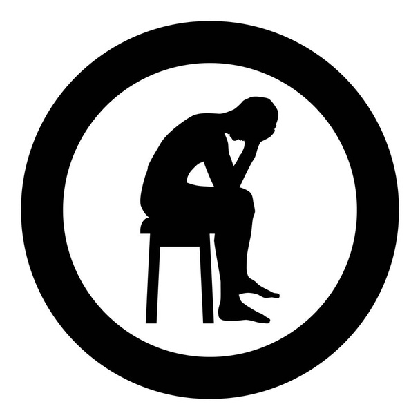 Hombre sosteniendo su cabeza concepto problema silueta Sentado sin icono de asiento color negro vector ilustración plano estilo simple imagein círculo redondo
 - Vector, imagen
