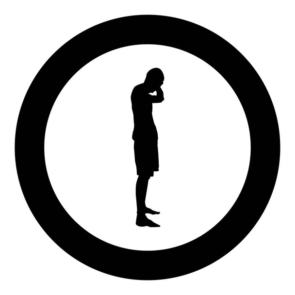 Man covering his ears silhouette side view Closing concept ignore icon black color vector illustration flat style simple imagein circle round - Vector, Image