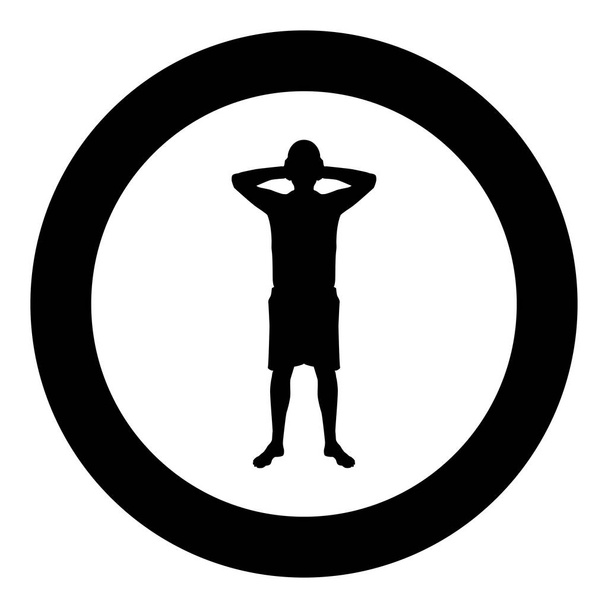 Homme couvrant ses oreilles silhouette vue de face Concept de fermeture ignorer icône couleur noire vecteur illustration style plat simple imagein cercle rond
 - Vecteur, image