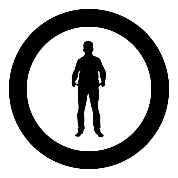 Hombre sacó sus bolsillos vacíos Empresario no tiene dinero silueta concepto icono negro color vector ilustración plano estilo simple imagein círculo redondo
 - Vector, Imagen
