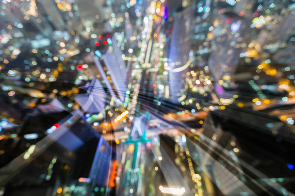 Widok z lotu ptaka miasta rozmycie światła podwójne wystawiać kolejowego rozmycie ruch streszczenie tło - Zdjęcie, obraz