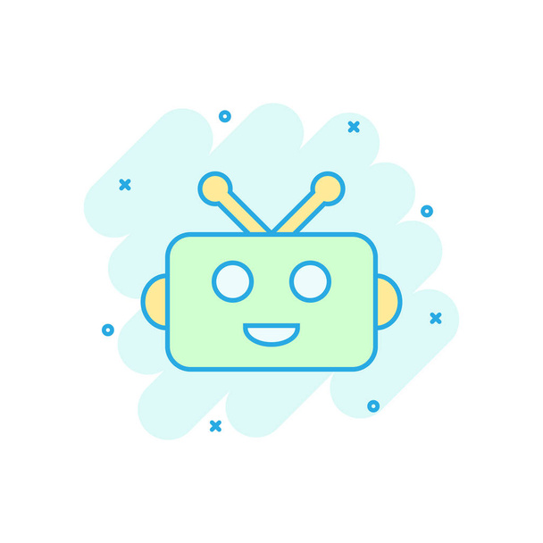 Lindo robot chatbot icono en estilo cómico. Bot operador vector ilustración de dibujos animados pictograma. Smart chatbot carácter negocio concepto efecto salpicadura. - Vector, imagen