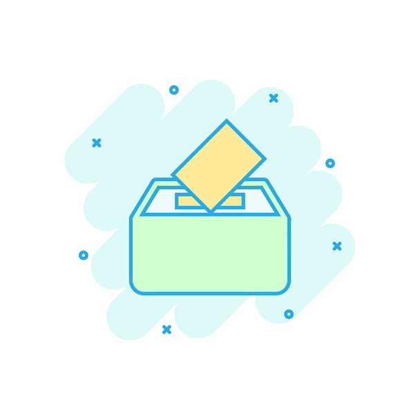 Election voter box icon in comic style. Ballot suggestion vector cartoon illustration pictogram. Election vote business concept splash effect. - Vector, Image