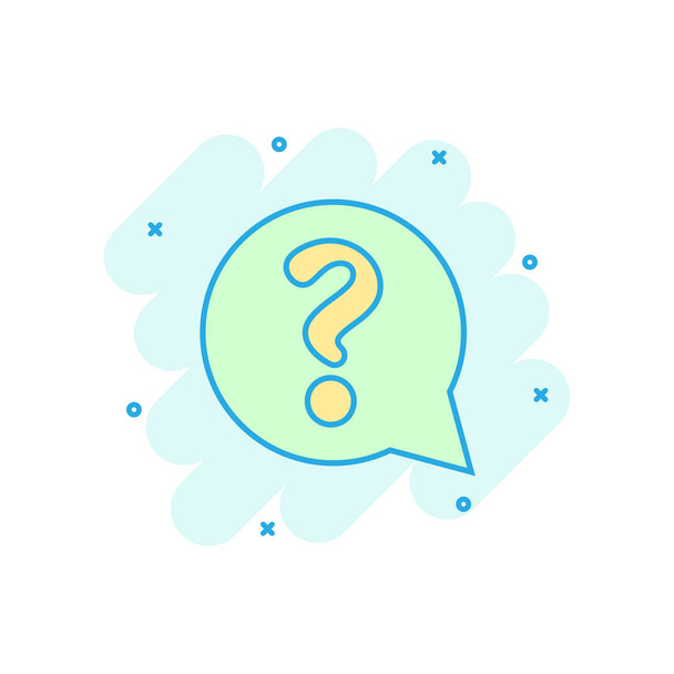 Question mark icon in comic style. Discussion speech bubble vector cartoon illustration pictogram. Question business concept splash effect. - Vector, Image