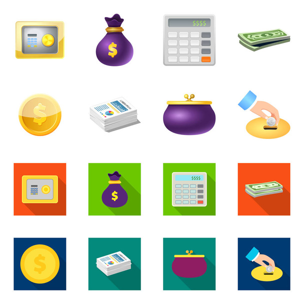 Isolated object of bank and money icon. Set of bank and bill stock vector illustration. - Διάνυσμα, εικόνα