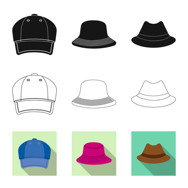 Vector design of headgear and cap symbol. Set of headgear and accessory stock vector illustration. - Vecteur, image