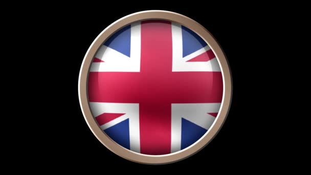 Ηνωμένο Βασίλειο κουμπί σημαία απομονώνονται σε μαύρο - Πλάνα, βίντεο