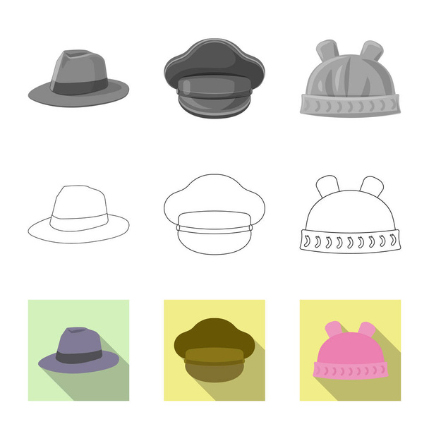 Isolated object of headgear and cap logo. Set of headgear and accessory vector icon for stock. - Вектор,изображение