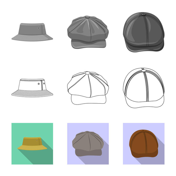 Vector illustration of headgear and cap symbol. Collection of headgear and accessory stock symbol for web. - Vector, imagen