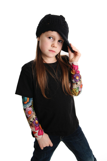 Portrait of a punk rock young girl with hat - Фото, изображение