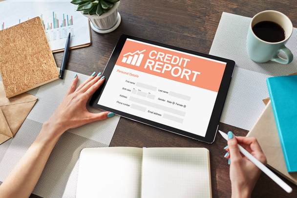 Credit report application form on screen. Business and finance concept. - 写真・画像