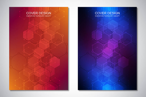 Vector template for cover or brochure, with hexagons pattern and technological background. Abstract geometric texture and hi-tech digital background. - Vector, Image