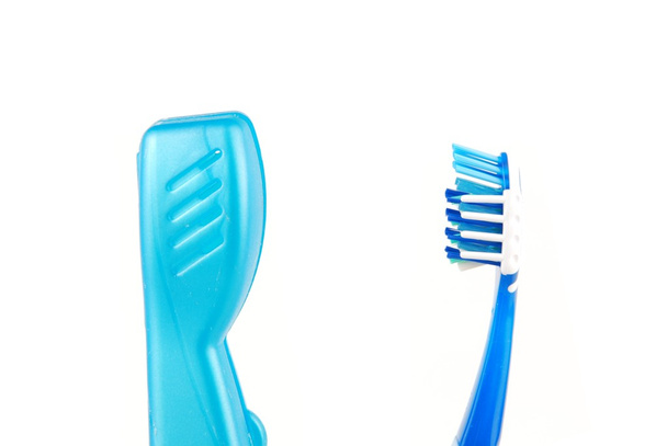 Blue and white tooth brush and case - Fotó, kép