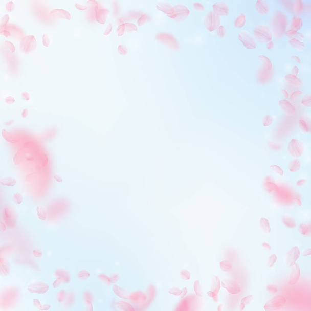 Des pétales de Sakura tombent. Fleurs roses romantiques  - Vecteur, image