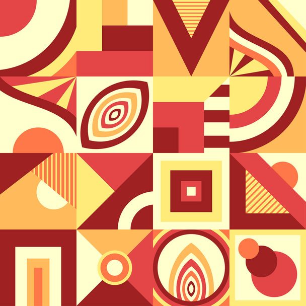抽象的なシームレス パターン メンフィスまたはモザイクまたは原始的な幾何学的図形または眉ベージュ オレンジ装飾トレンド近代的なもののサンゴのステンド グラス窓スタイル - ベクター画像