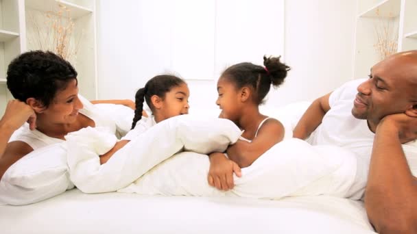 Ethnic Girls Pillow Fight Parents Bed - Footage, Video
