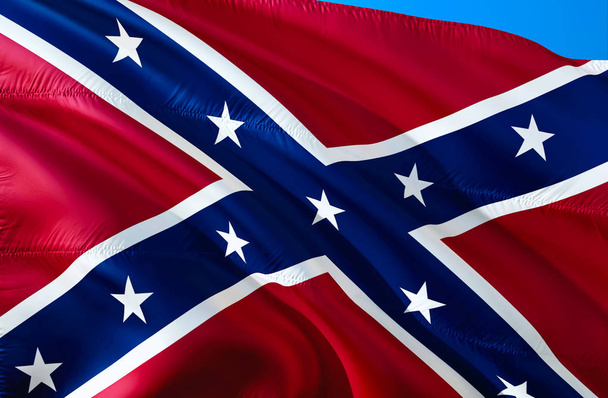 Confederate States of America markeren. Historische nationale vlag van de Geconfedereerde Staten van Amerika. Bekend als de zuidelijke Battle, Rebel, Southern Cross, Dixie vlag. Patriottische symbool, banner. Vlag van Cs - Foto, afbeelding